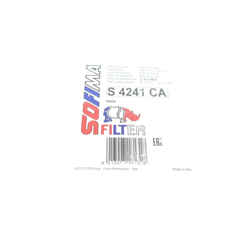Фільтр салону вугільний SOFIMA S 4241 CA комплект 2 шт. для BMW X3 (F25) X4 (F26) 2010-2018, 188x188x25 мм
