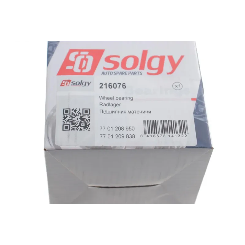 Підшипник маточини передній SOLGY 216076 для Renault Kangoo 2008-, 45x83x39 (+ABS)