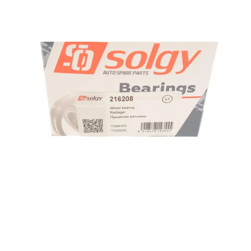 Підшипник маточини передній SOLGY 216208 для Renault 9/11/19/Clio/Twingo 1.0-1.7, 35х65х35 мм