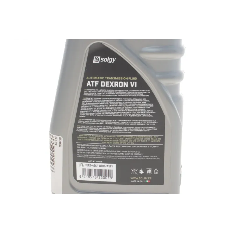 Олива ATF Dexron VI SOLGY 504005 для автоматичних коробок передач, 1л