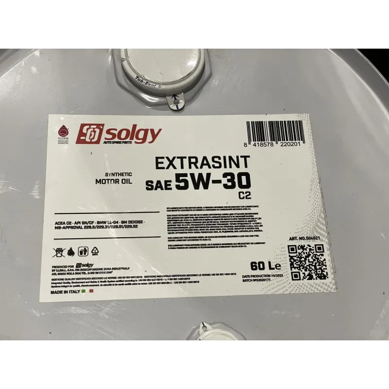 Моторна олива SOLGY EXTRASINT C2 5W30 60 л API SN/CF, ACEA C2, MB 229.31/229.51/229.52