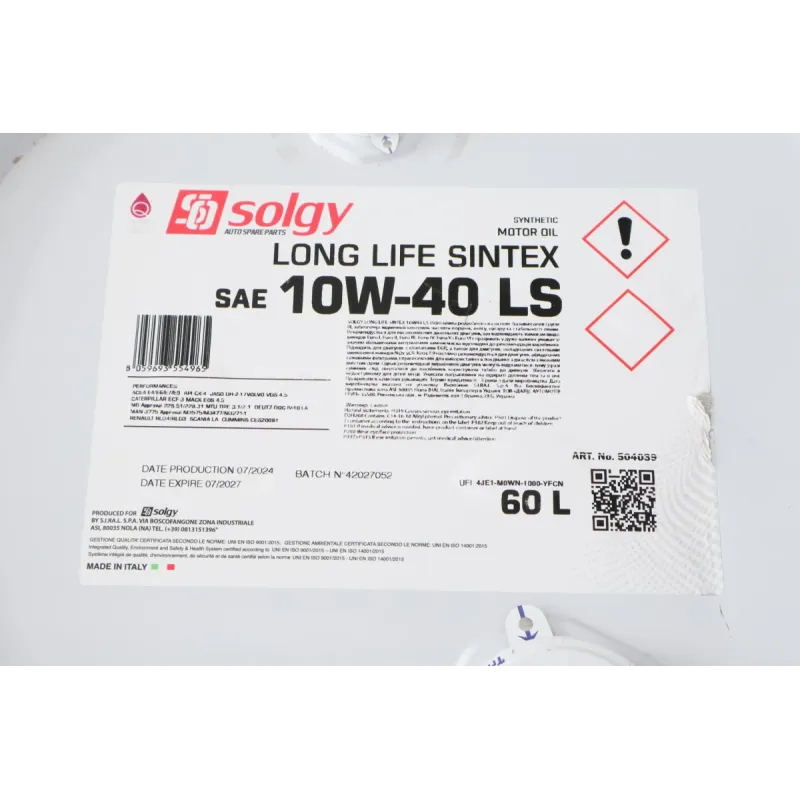 Моторна олива SOLGY SINTEX LS 10W40 LONG LIFE 60л (MB 228.51/228.31, ACEA E4/E6/E7/E9) 504039