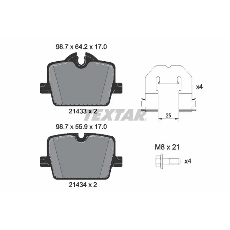 Колодки гальмівні задні TEXTAR 2143301 з датчиком для BMW 3 (G20/G21) / 4 (G22) / Z4 (G29)