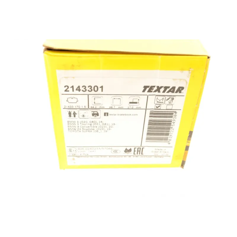 Колодки гальмівні задні TEXTAR 2143301 з датчиком для BMW 3 (G20/G21) / 4 (G22) / Z4 (G29)