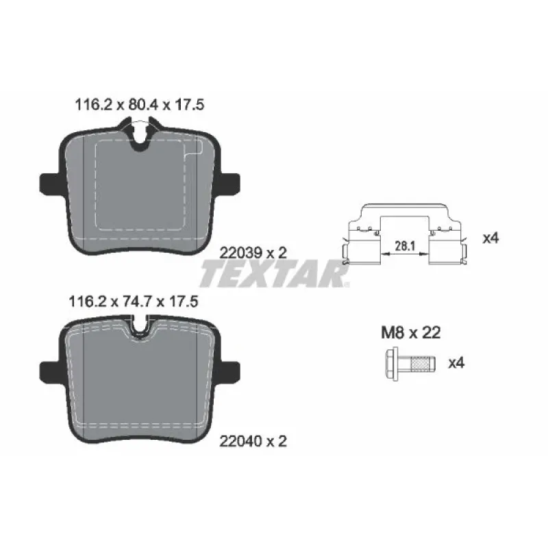 Колодки гальмівні задні TEXTAR 2203901CP для BMW M5 (G30) 2017-, X5 (G05) 2018-, X6 (G06) 2019-, 17.5 мм