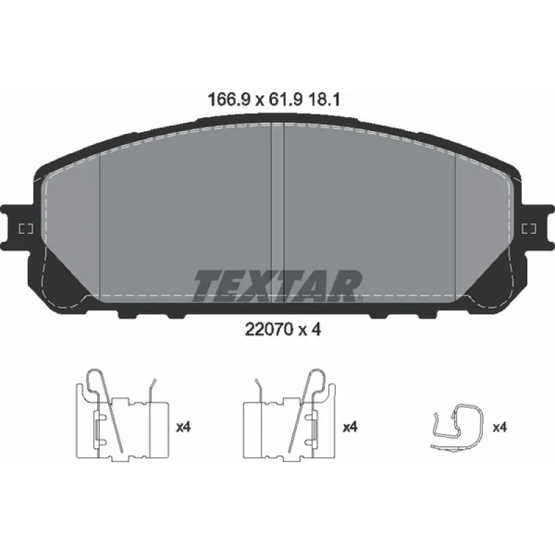 Колодки гальмівні передні TEXTAR 2207001 для Jeep Cherokee KL 2013-, 166.9x61.9 мм