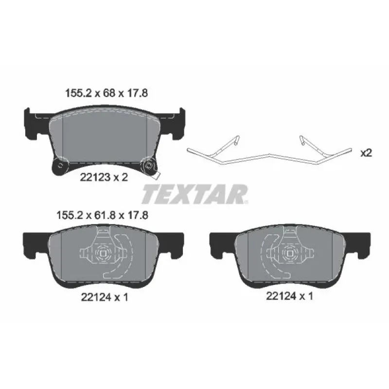 Колодки гальмівні передні TEXTAR 2212301 для Opel Corsa E, Chevrolet Orlando, Teves 17.8 мм