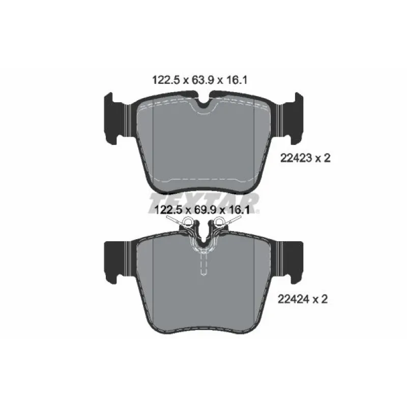 Колодки гальмівні задні TEXTAR 2242301 для Mercedes-Benz C-Class W205/GLC X253 2015-2019, 122.5x63.9x16.1 мм