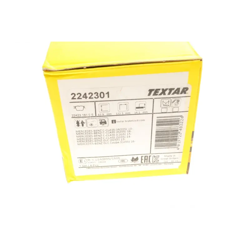 Колодки гальмівні задні TEXTAR 2242301 для Mercedes-Benz C-Class W205/GLC X253 2015-2019, 122.5x63.9x16.1 мм
