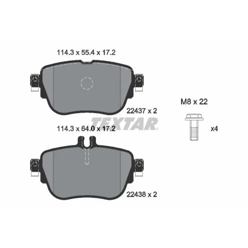 Колодки гальмівні задні TEXTAR 2243701 для Mercedes-Benz E-Class W213 2016-, CLS C257 2018- (114.3x55.4x17.2 мм)