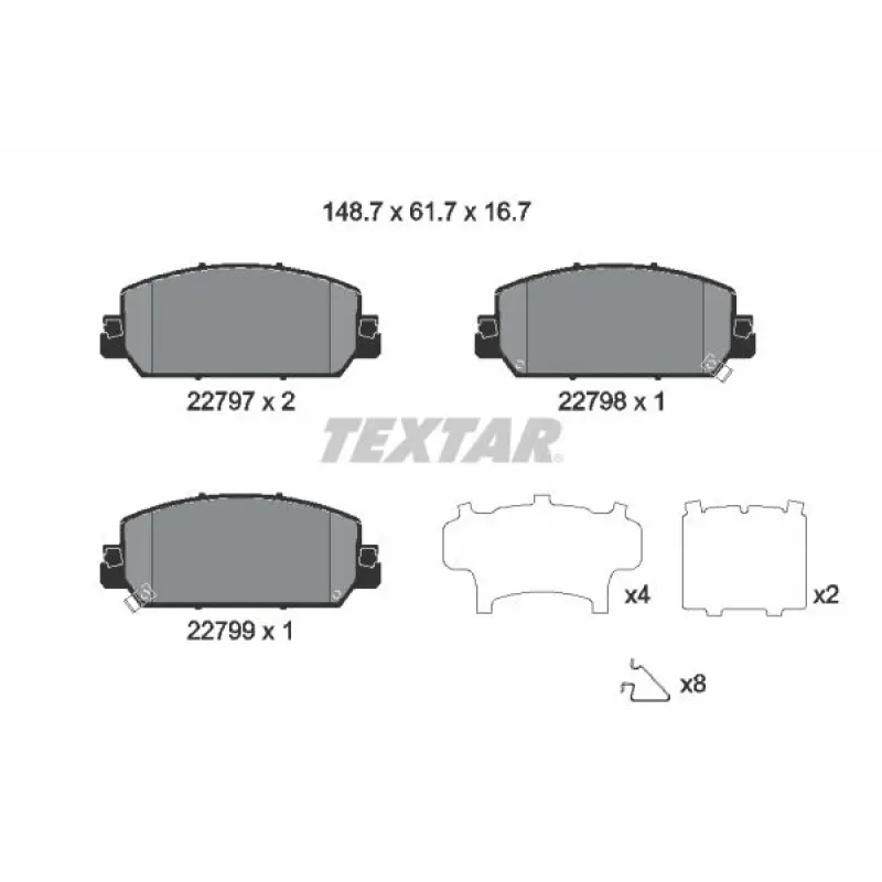 Колодки гальмівні передні TEXTAR 2279701 для Honda CR-V V (RW_, RT_) 2017-, 148.7x61.7x16.8 мм