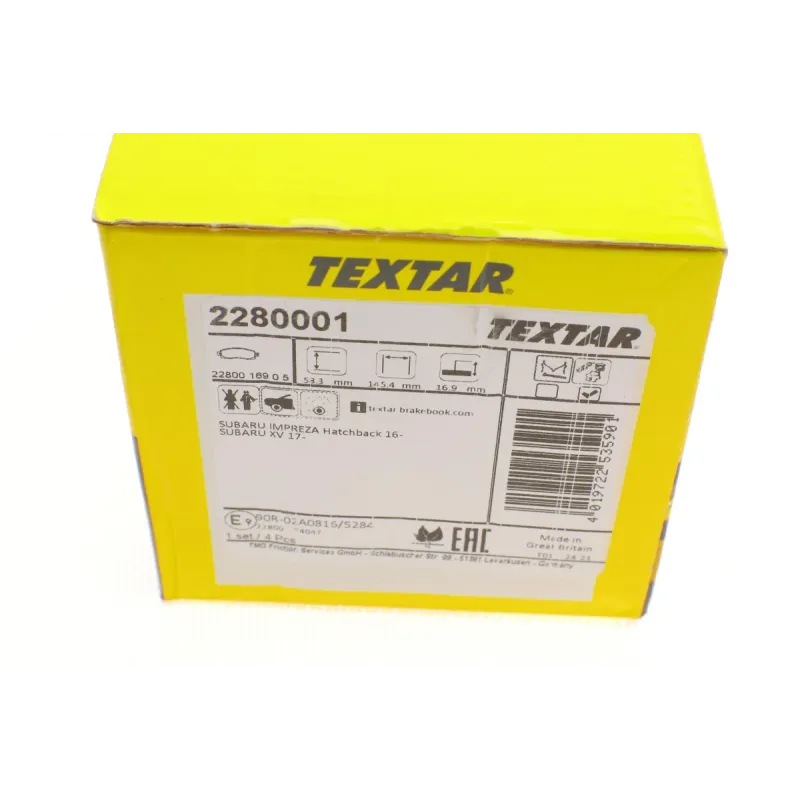 Колодки гальмівні передні TEXTAR 2280001 для Subaru Impreza GT 2016-, XV GT 2017-, Forester SK 2018- (Tokico)