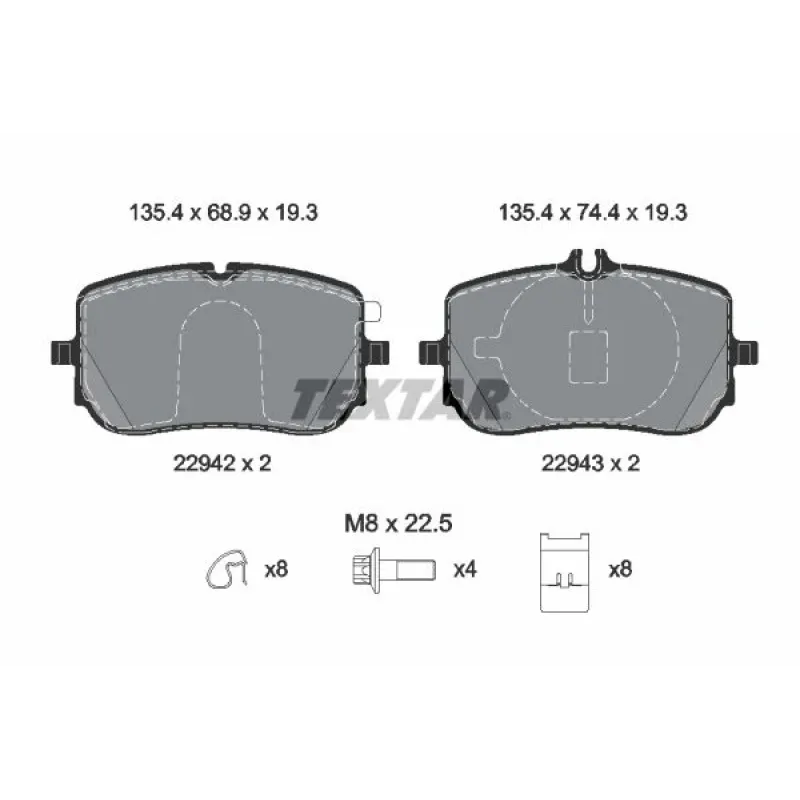 Колодки гальмівні передні TEXTAR 2294201 для Mercedes-Benz A-Class W177, B-Class W247 2018-, 135.4x68.9 мм