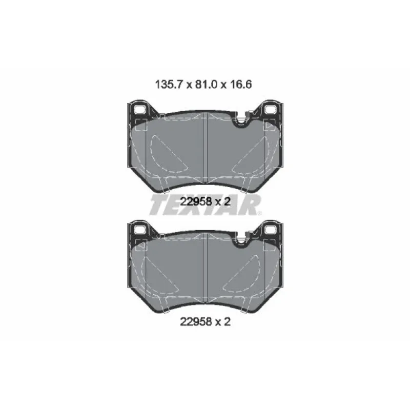 Колодки гальмівні передні TEXTAR 2295801 для Audi Q5 (FYB) 2016-2023, 135.7x81 мм