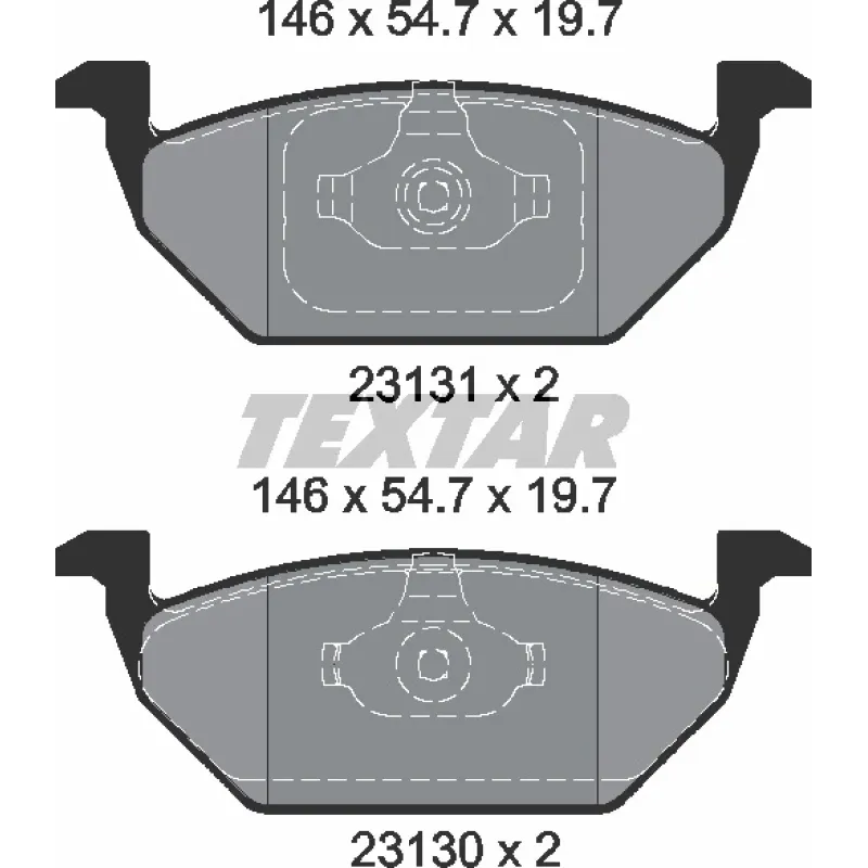 Колодки гальмівні передні TEXTAR 2313001 для Volkswagen Caddy 2003-, Audi A3 1996-2003, Seat Ibiza IV 2002-2009, 19.7 мм