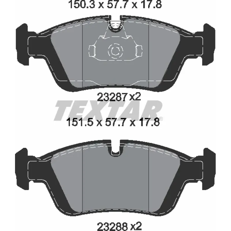 Колодки гальмівні передні TEXTAR 2328702 для BMW 3 (E36/E46) 1990-2005, Teves, 151.3x57.7 мм