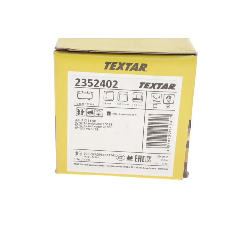 Колодки гальмівні передні TEXTAR 2352402 для Toyota Land Cruiser 90- (Sumitomo), 17.7 мм