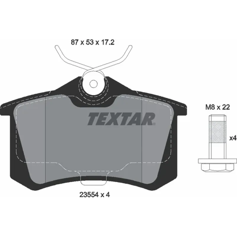 Колодки гальмівні задні TEXTAR 2355402 для VW Caddy III, Peugeot 308, Citroen C4 (87x53x17.2 мм)