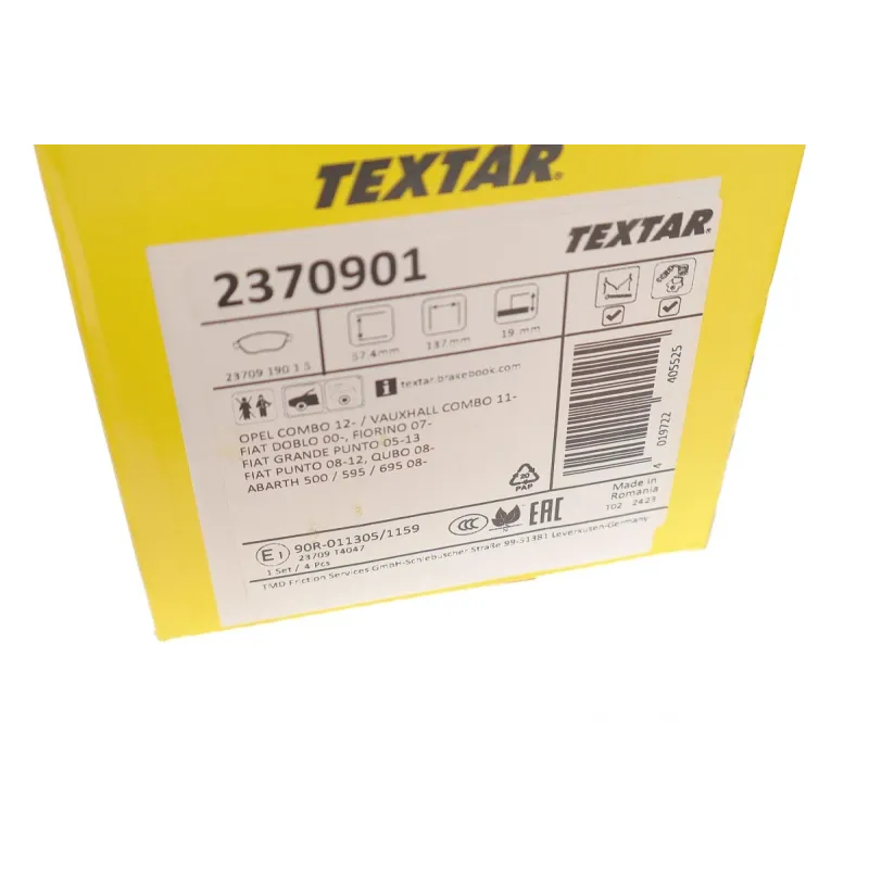 Колодки гальмівні передні TEXTAR 2370901 для Fiat Doblo, Punto, Opel Combo (Bosch)