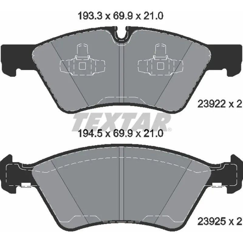 Колодки гальмівні передні TEXTAR 2392201 для Mercedes-Benz E-Class W211, GL-Class X164 2002-, 193.3x69.8 мм