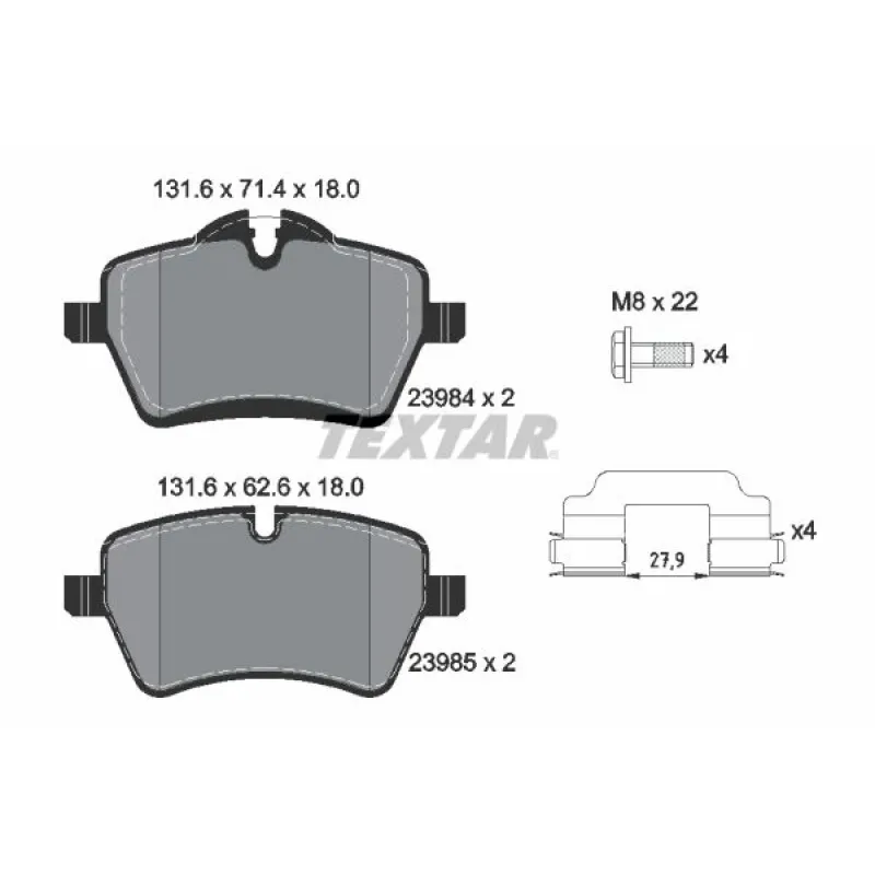 Колодки гальмівні передні TEXTAR 2398401 для Mini Cooper S R56/R57/R58/R59, 131.6x71.4x18 мм