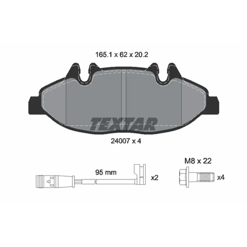 Колодки гальмівні передні TEXTAR 2400701 для Mercedes-Benz Vito/Viano W639 (2003-), Bosch, 165.1x62x20.6 мм