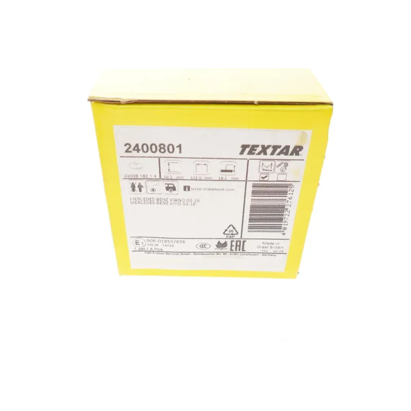 Колодки гальмівні задні TEXTAR 2400801 для Mercedes-Benz Vito/Viano W639 2003-, Bosch 17.7x102x50.3 мм
