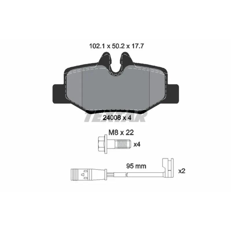 Колодки гальмівні задні TEXTAR 2400801 для Mercedes-Benz Vito/Viano W639 2003-, Bosch 17.7x102x50.3 мм