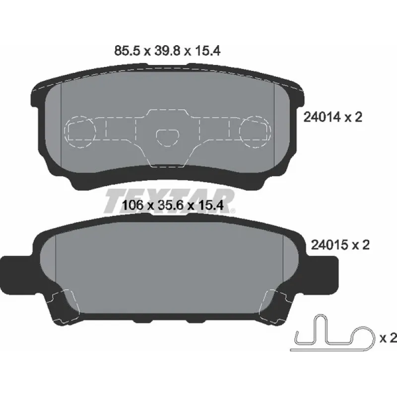 Колодки гальмівні задні TEXTAR 2401401 для Mitsubishi Outlander, Lancer, Chrysler 200, Dodge Avenger, Jeep Compass, 15.4 мм