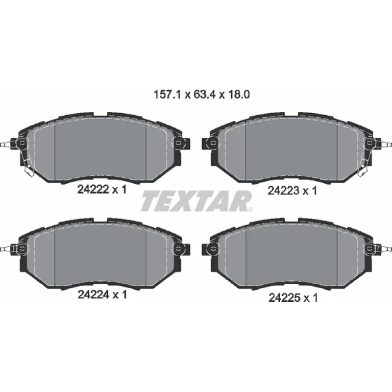 Колодки гальмівні передні TEXTAR 2422201 для Subaru Forester, Legacy, Impreza (Akebono) 157x63.4x18 мм