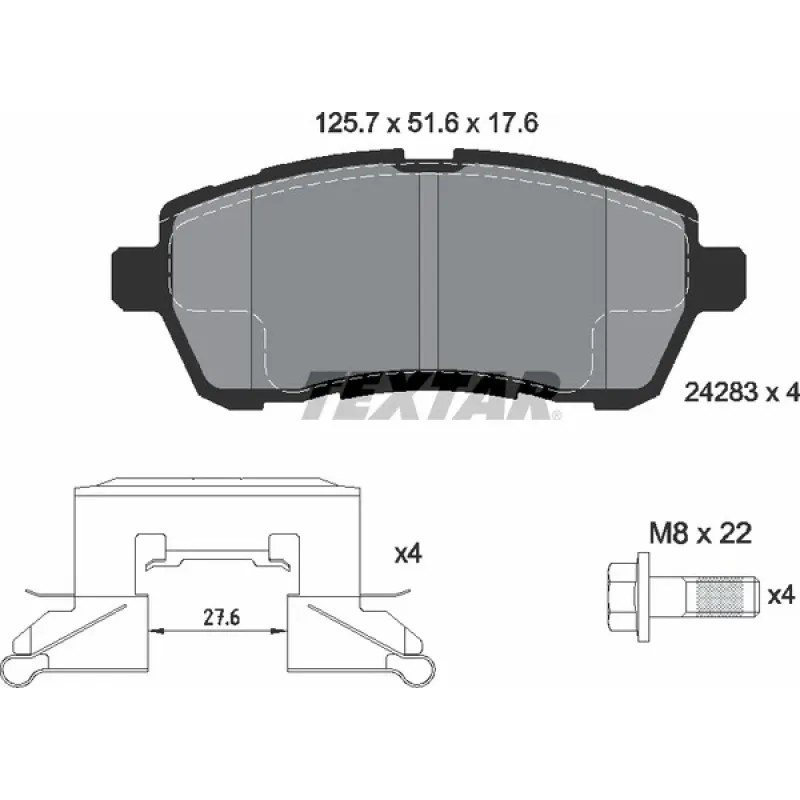 Колодки гальмівні передні TEXTAR 2428302 для Ford Fiesta VI 2008-2015, 125.6x51.7x17.6 мм