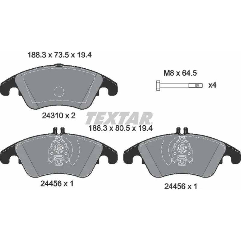 Колодки гальмівні передні TEXTAR 2431001 для Mercedes-Benz C-Class W204/C207/A207, 188x73.3x19.4 мм