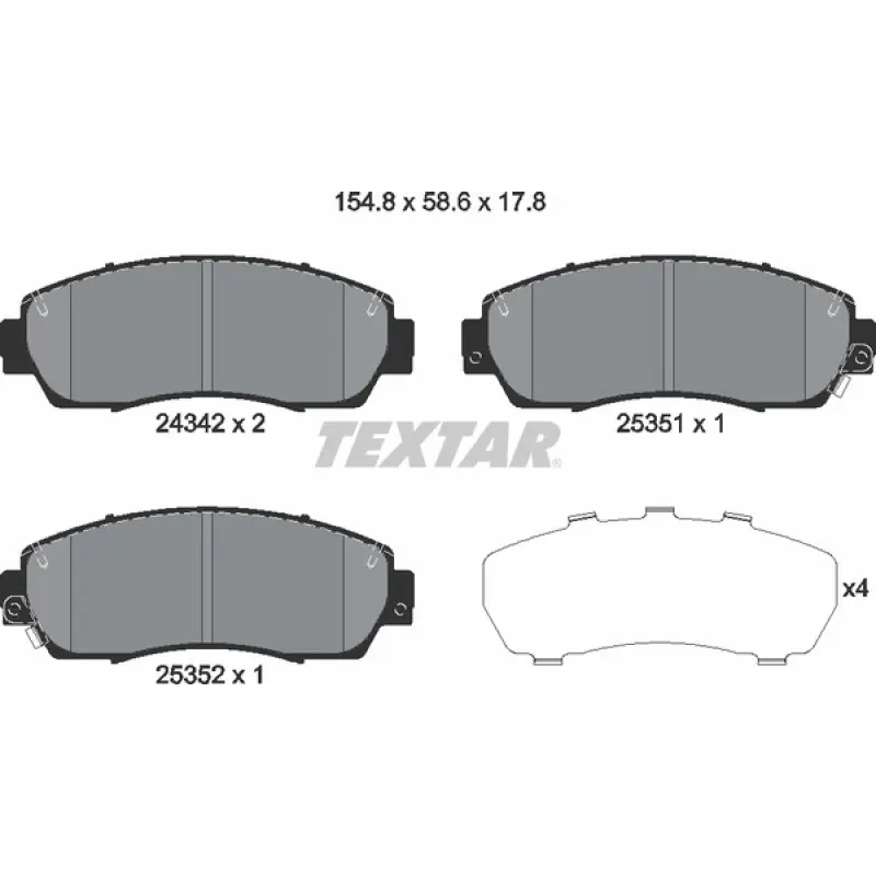 Колодки гальмівні передні TEXTAR 2434201 для Honda CR-V IV 2012-2016, 154.6x58.6x17.8 мм
