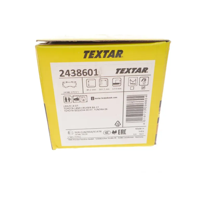Колодки гальмівні передні TEXTAR 2438601 для Toyota Land Cruiser 200, Lexus LX 2007-, 83.2x17.9x143.7 мм