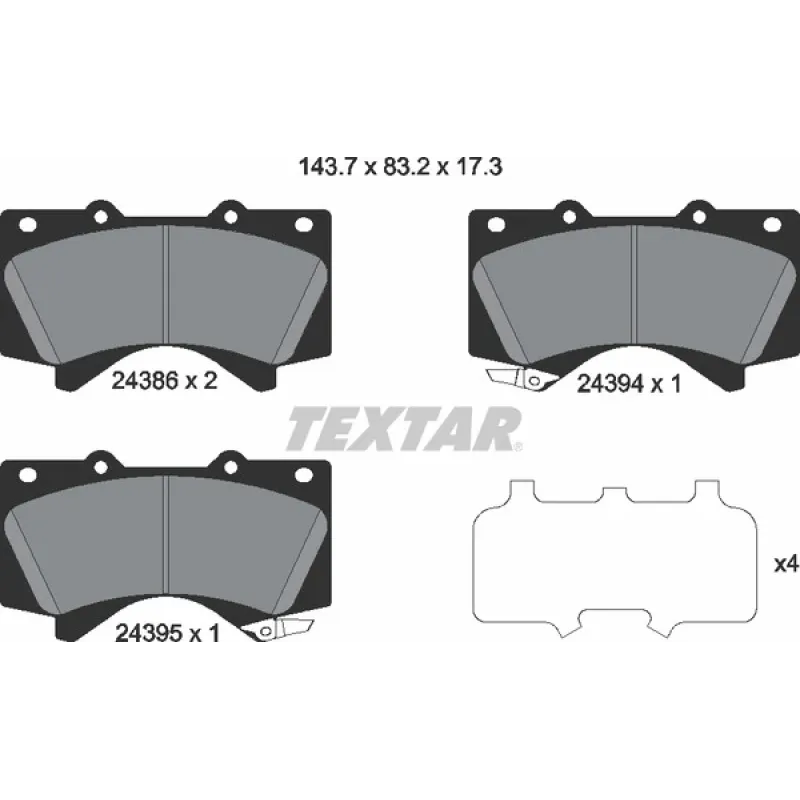 Колодки гальмівні передні TEXTAR 2438601 для Toyota Land Cruiser 200, Lexus LX 2007-, 83.2x17.9x143.7 мм