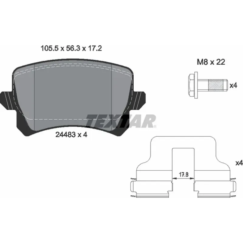 Колодки гальмівні задні TEXTAR 2448301 для Audi Q3, VW Passat B7, CC 2010- 105.5x56.3x17.2 мм