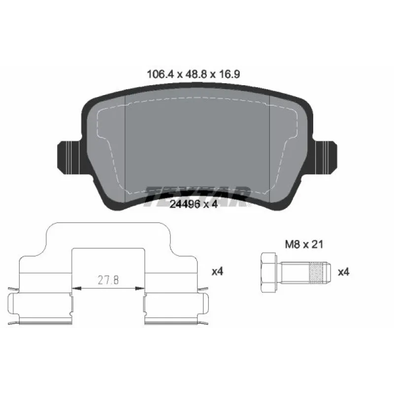 Колодки гальмівні задні TEXTAR 2449601 для Land Rover Range Rover Evoque, Volvo S80/V70, 106.7x48.8x16.9 мм