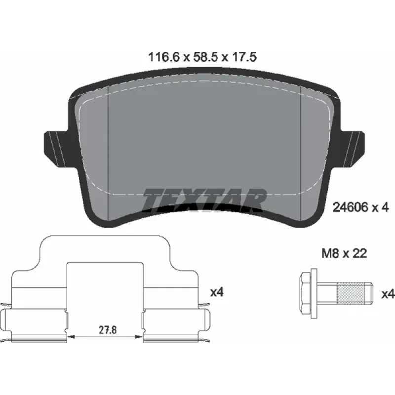 Колодки гальмівні задні TEXTAR 2460601 для Audi A4 B8, A5, Q5 (Lucas, 330мм)