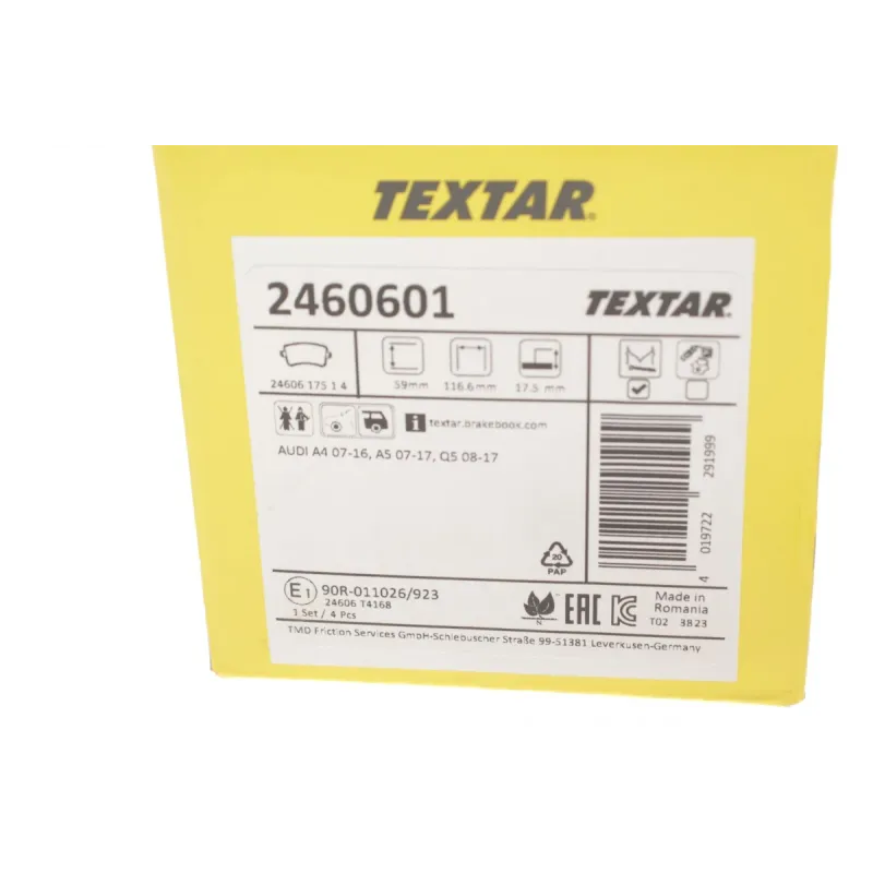 Колодки гальмівні задні TEXTAR 2460601 для Audi A4 B8, A5, Q5 (Lucas, 330мм)