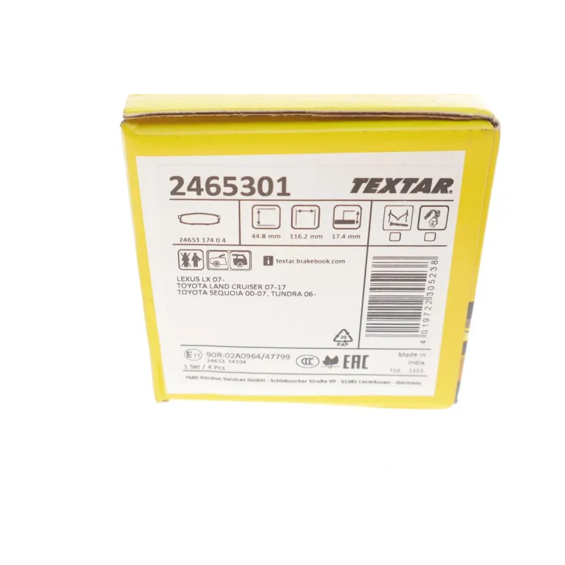 Колодки гальмівні задні TEXTAR 2465301 для Toyota Land Cruiser 200, Lexus LX 450d 2007-2015, 116.4x44.8x17.4 мм