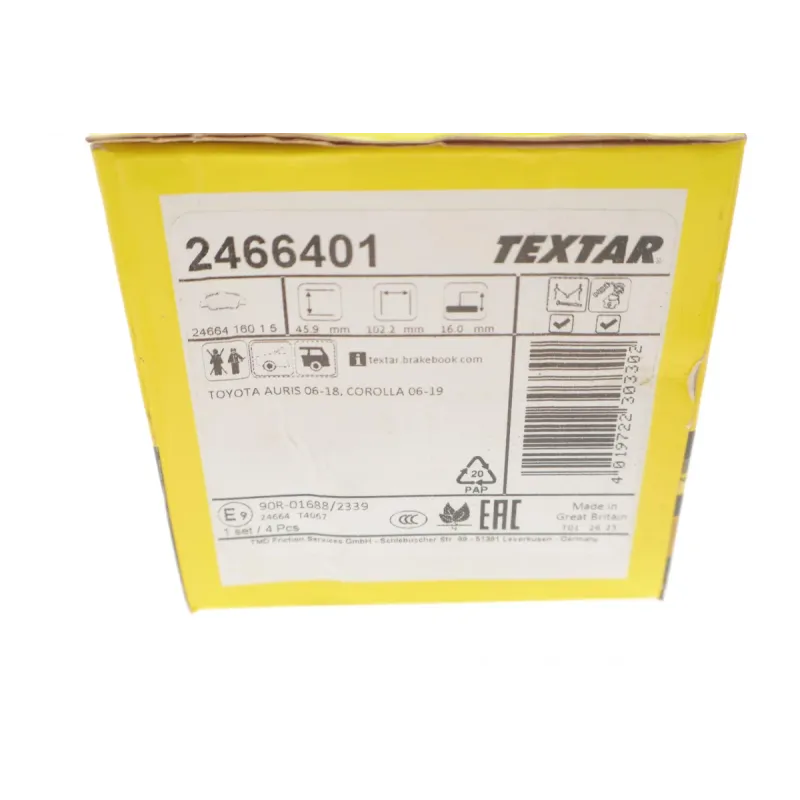 Колодки гальмівні задні TEXTAR 2466401 для Toyota Auris, Corolla, Altis (Bosch) 102.2x45.9x16 мм
