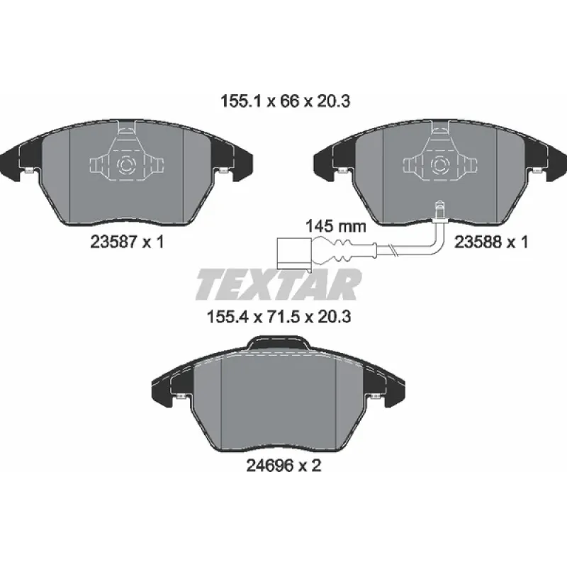Колодки гальмівні передні TEXTAR 2469602 для Volkswagen Caddy 2003-, Audi A3 8P 2003-2012, 155.4x71.5 мм