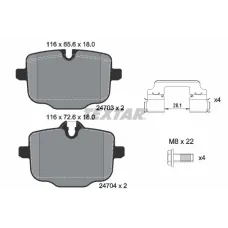 Колодки гальмівні задні TEXTAR 2470301 для BMW 5 (F10/F11/F18) 6 (F12/F13) 2009-, 65.6x72.6x18x116.2 мм