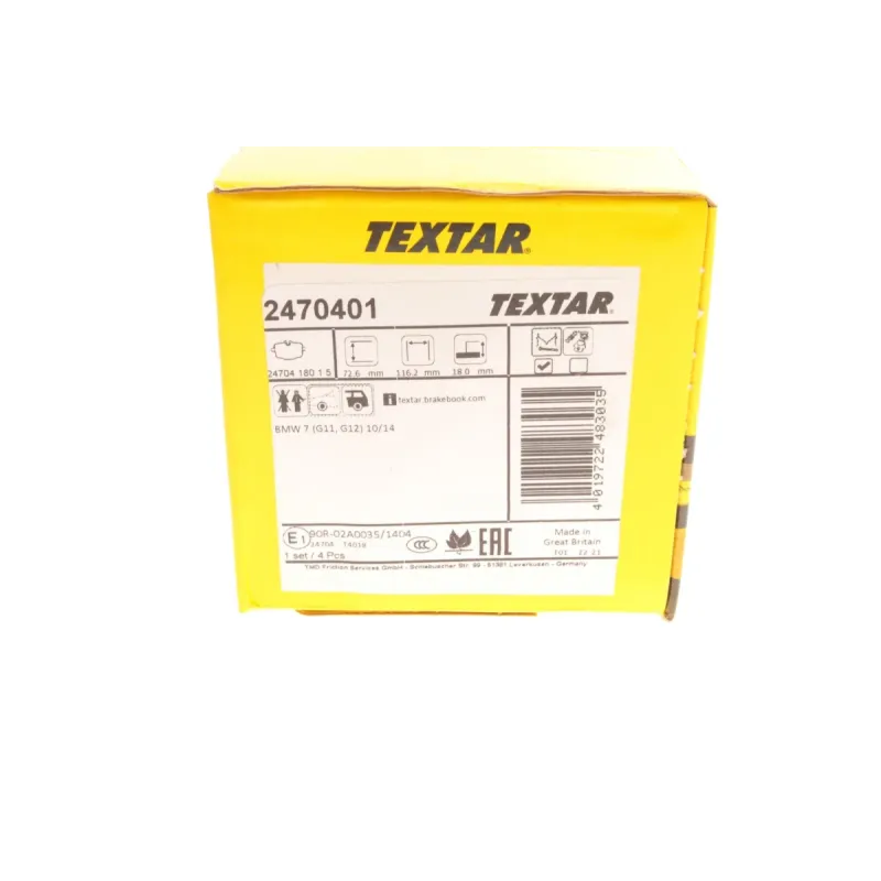 Колодки гальмівні задні TEXTAR 2470401 для BMW 5 G30/G31, 7 G11/G12, X5 G05, X6 G06 18.2 мм