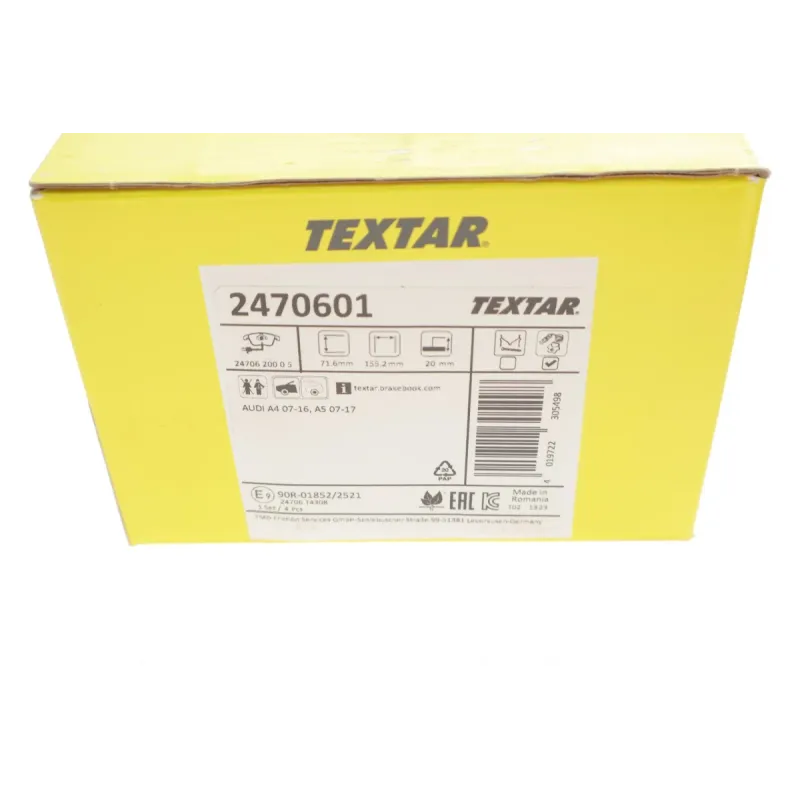 Колодки гальмівні передні TEXTAR 2470601 для Audi A4 B8, A5, Teves, 155.3 мм