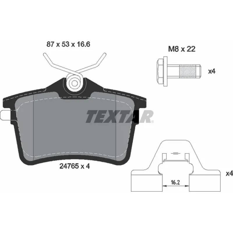 Колодки гальмівні задні TEXTAR 2476501 для Citroen Berlingo B9 2008-, 87x53x16.6 мм