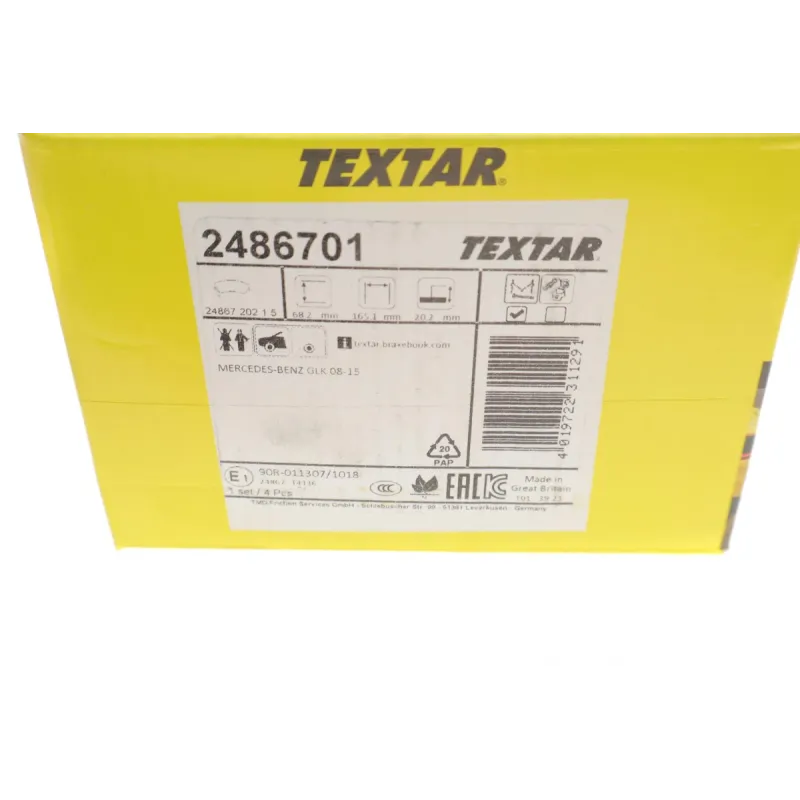 Колодки гальмівні передні TEXTAR 2486701 для Mercedes-Benz GLK-Class X204 2008-2015, 20.2 мм