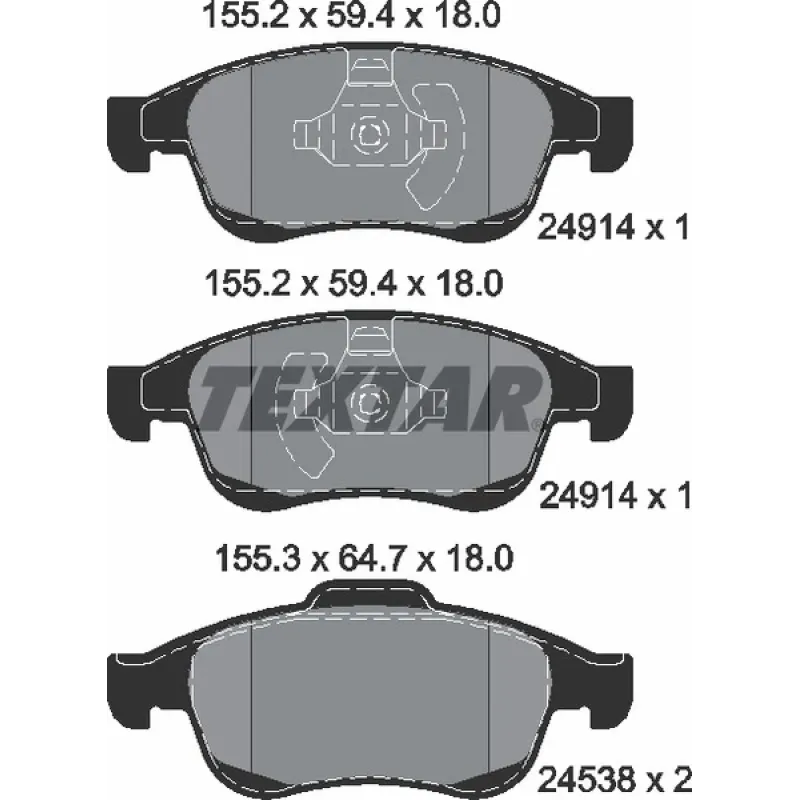 Колодки гальмівні передні TEXTAR 2491401 для Renault Fluence, Megane, Scenic 2008-, 155.2x59.4 мм