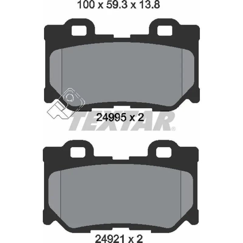 Колодки гальмівні задні TEXTAR 2499501 для Infiniti FX/G/Q50 2008-, Akebono 100x59.3x13.8 мм
