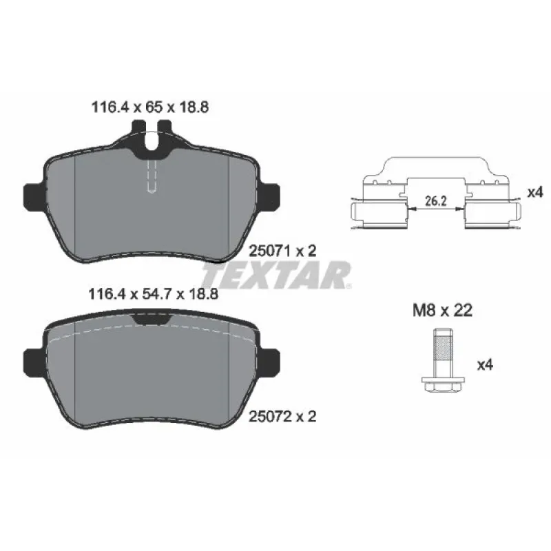 Колодки гальмівні задні TEXTAR 2507101 для Mercedes-Benz SL (R231) 2012-, 18.8 мм